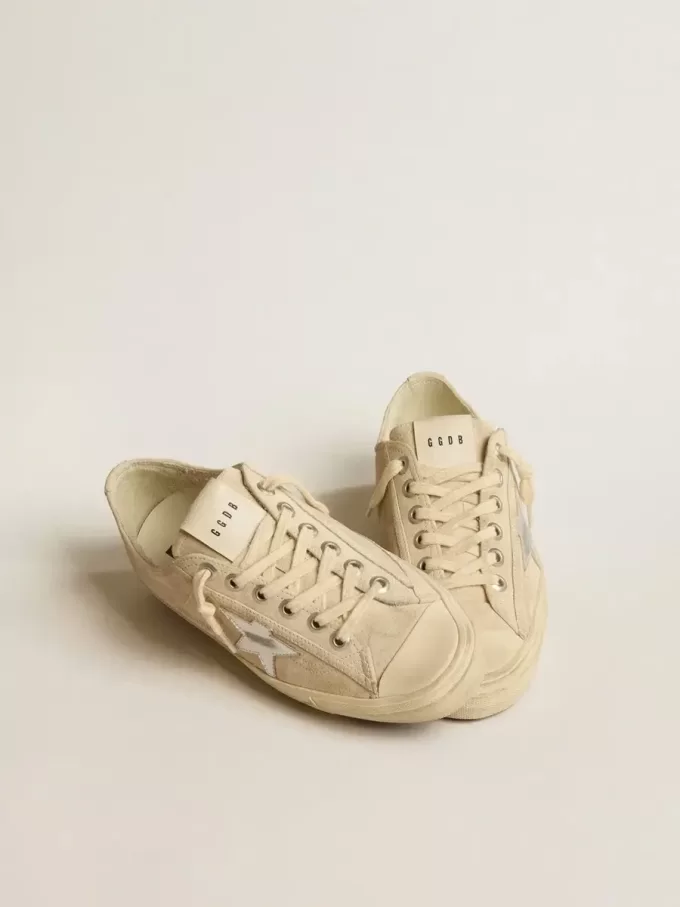 V-Star da donna in pelle scamosciata perlata con stella in pelle metallizzata argento