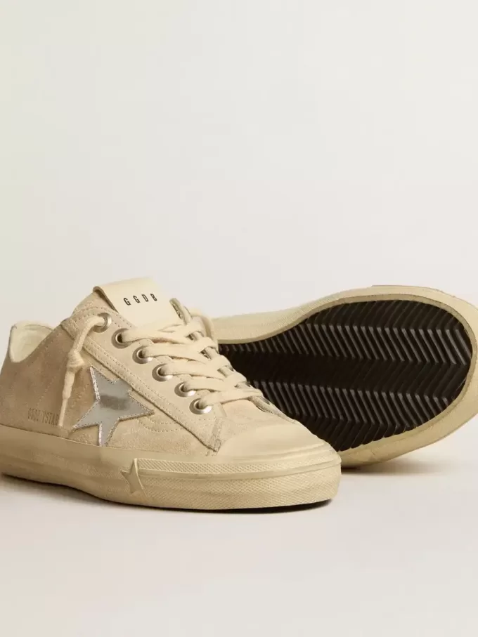 V-Star da donna in pelle scamosciata perlata con stella in pelle metallizzata argento