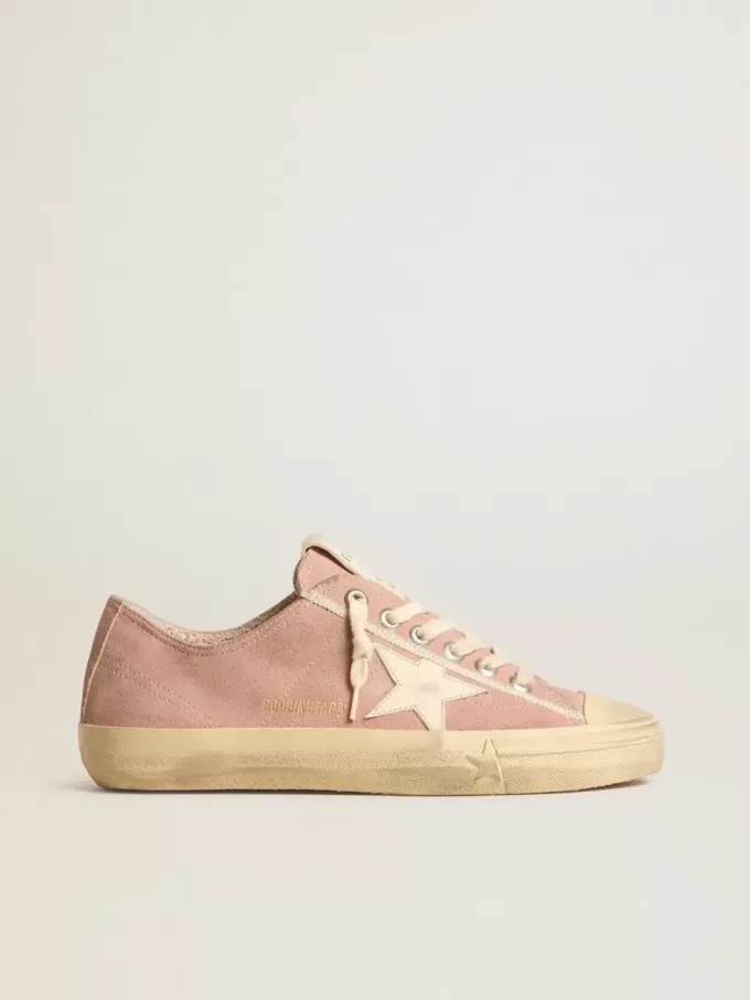 V-Star da donna in pelle scamosciata rosa con stella in pelle color crema