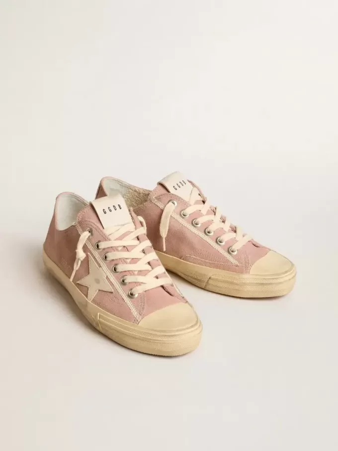 V-Star da donna in pelle scamosciata rosa con stella in pelle color crema