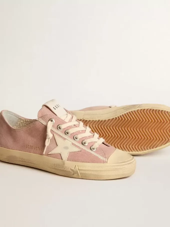 V-Star da donna in pelle scamosciata rosa con stella in pelle color crema