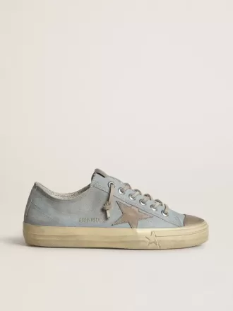 V-Star da donna in tela azzurra con stella in pelle grigio tortora
