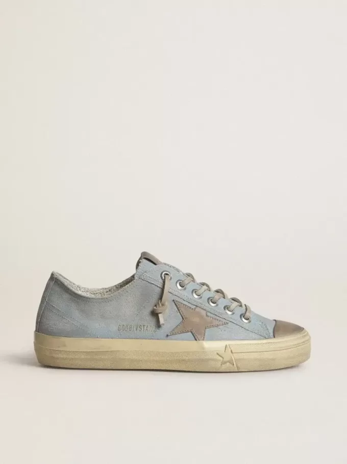 V-Star da donna in tela azzurra con stella in pelle grigio tortora