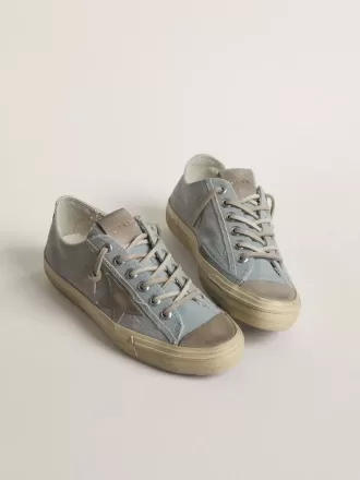 V-Star da donna in tela azzurra con stella in pelle grigio tortora