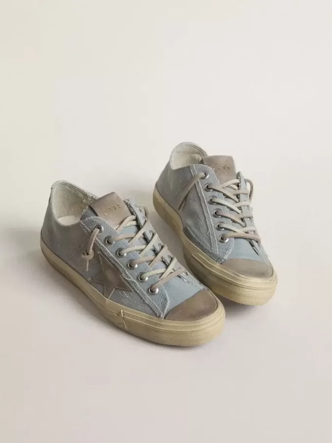 V-Star da donna in tela azzurra con stella in pelle grigio tortora