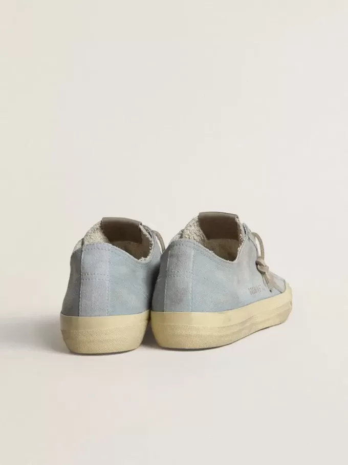 V-Star da donna in tela azzurra con stella in pelle grigio tortora