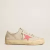 V-Star da donna in tela grigio chiaro con stella in pelle rossa