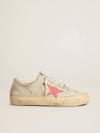 V-Star da donna in tela grigio chiaro con stella in pelle rossa