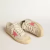 V-Star da donna in tela grigio chiaro con stella in pelle rossa