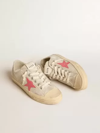 V-Star da donna in tela grigio chiaro con stella in pelle rossa