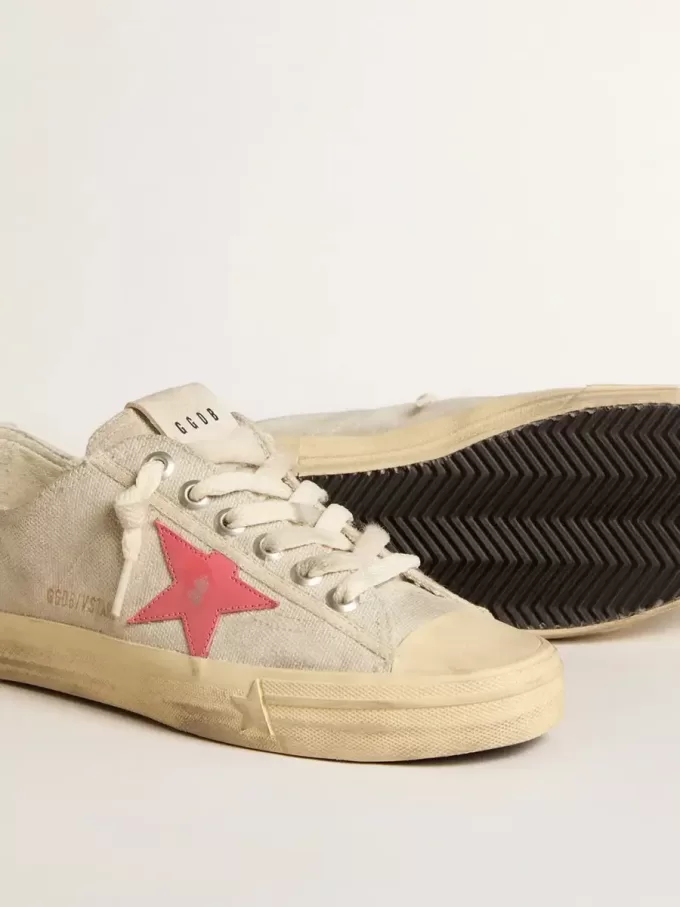 V-Star da donna in tela grigio chiaro con stella in pelle rossa