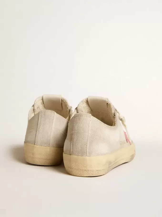 V-Star da donna in tela grigio chiaro con stella in pelle rossa