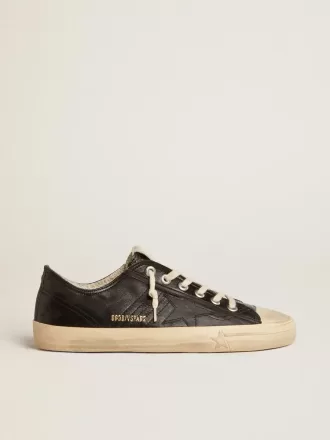 V-Star da uomo in pelle nappa nera con stella in pelle nera