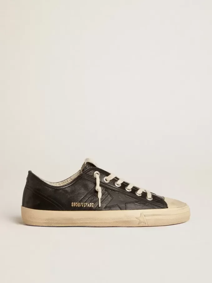 V-Star da uomo in pelle nappa nera con stella in pelle nera