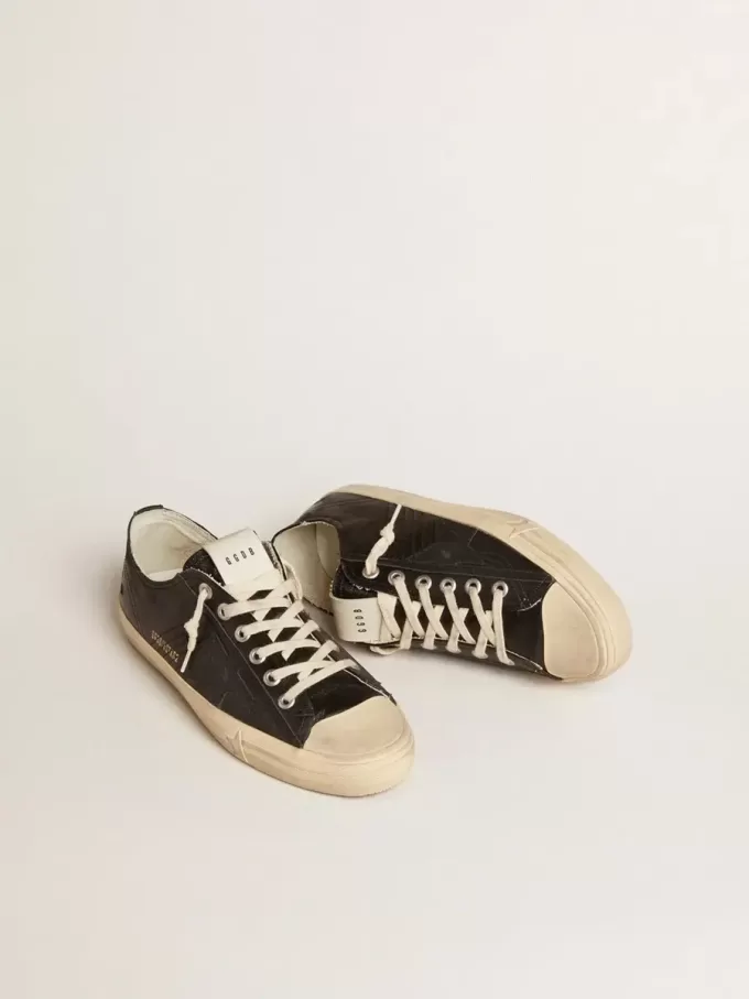 V-Star da uomo in pelle nappa nera con stella in pelle nera