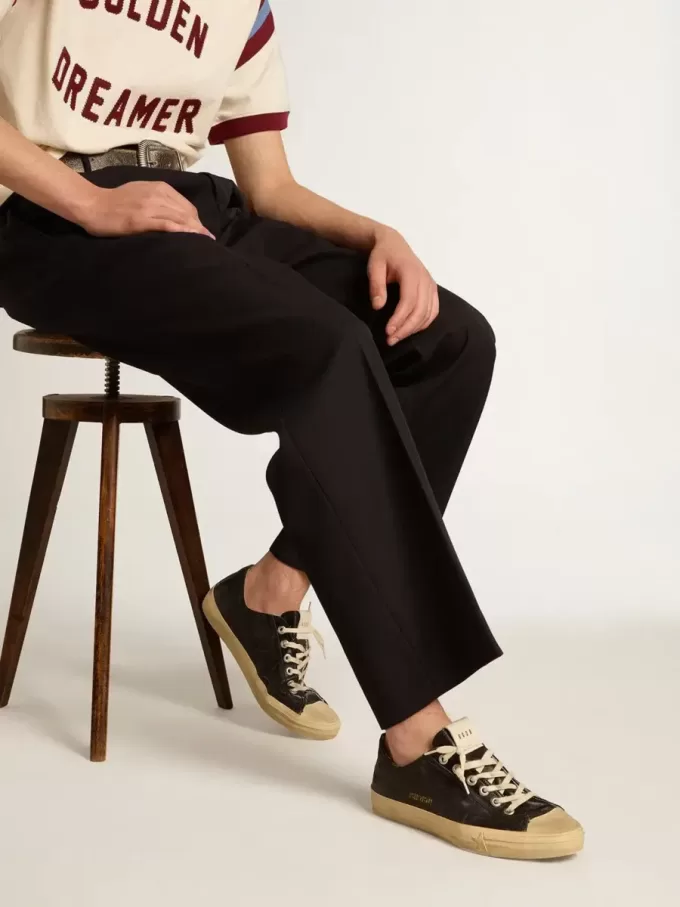 V-Star da uomo in pelle nappa nera con stella in pelle nera