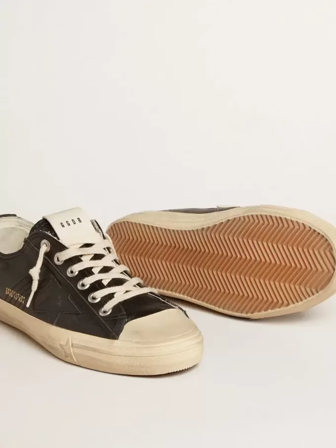 V-Star da uomo in pelle nappa nera con stella in pelle nera