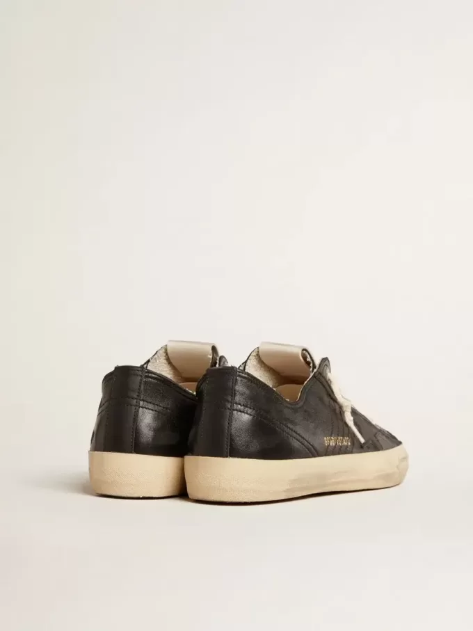 V-Star da uomo in pelle nappa nera con stella in pelle nera