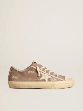 V-Star da uomo in pelle scamosciata grigio tortora con stella in pelle grigio chiaro