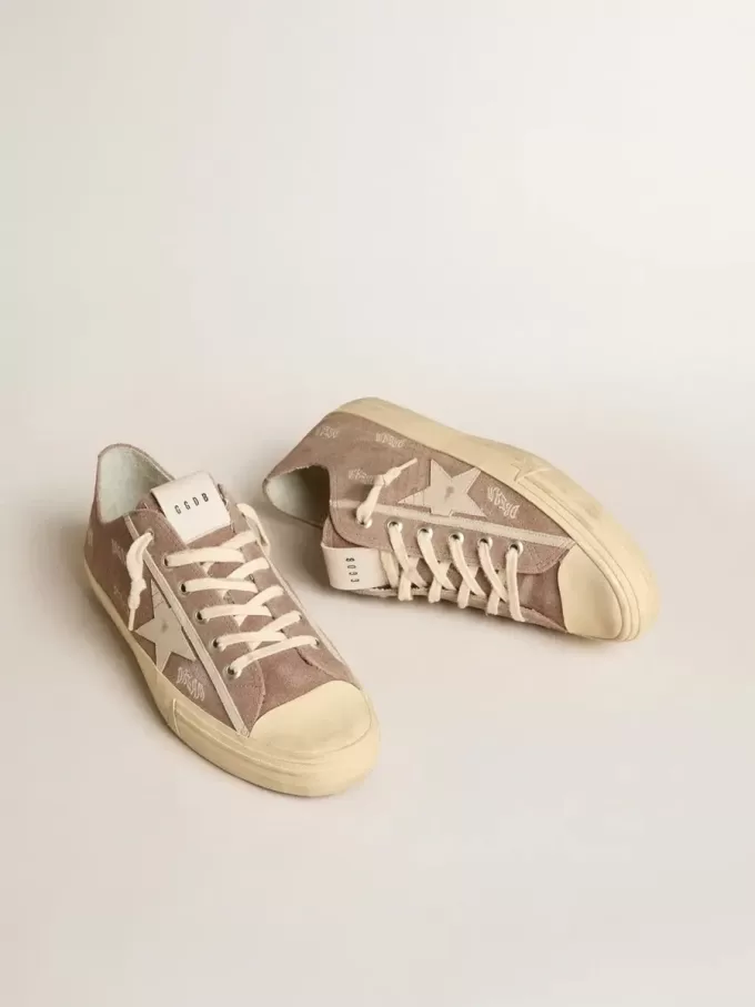 V-Star da uomo in pelle scamosciata grigio tortora con stella in pelle grigio chiaro
