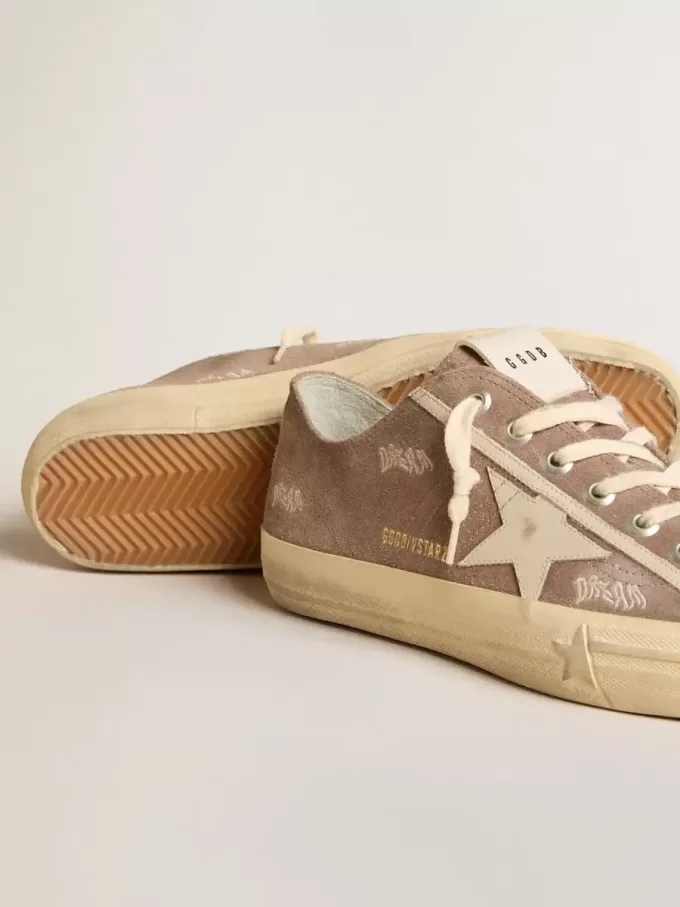 V-Star da uomo in pelle scamosciata grigio tortora con stella in pelle grigio chiaro