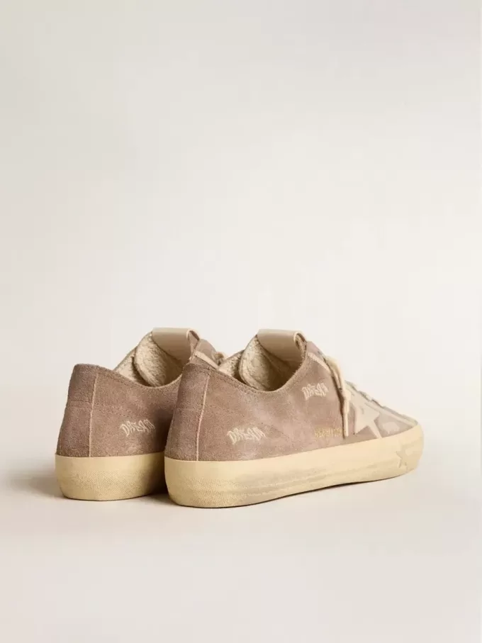 V-Star da uomo in pelle scamosciata grigio tortora con stella in pelle grigio chiaro