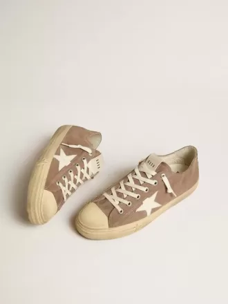 V-Star da uomo in pelle scamosciata grigio tortora con stella in pelle nappa bianca