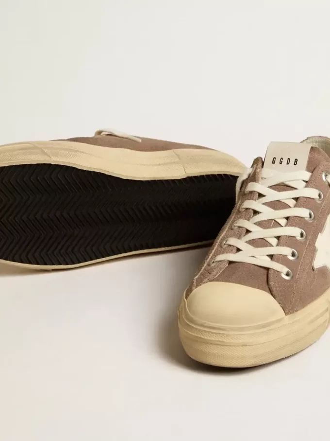 V-Star da uomo in pelle scamosciata grigio tortora con stella in pelle nappa bianca