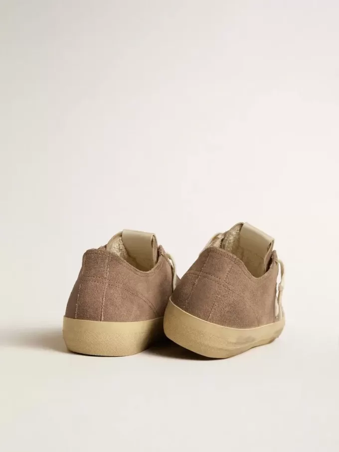 V-Star da uomo in pelle scamosciata grigio tortora con stella in pelle nappa bianca