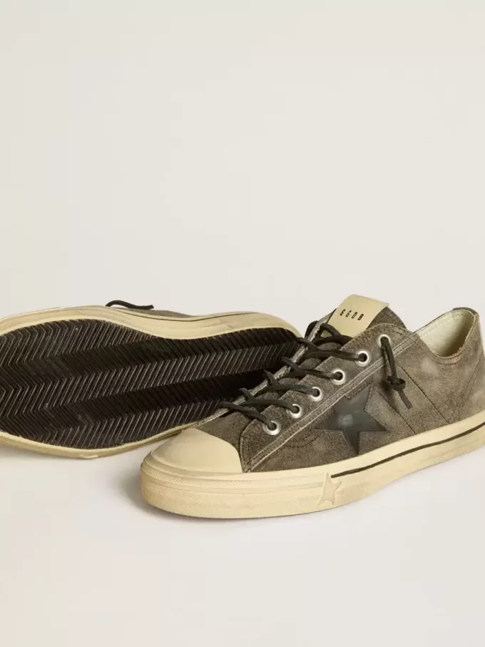 V-Star da uomo in pelle scamosciata nera con stella in pelle nera