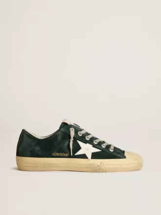 V-Star da uomo in pelle scamosciata verde bosco con stella in pelle bianca