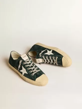 V-Star da uomo in pelle scamosciata verde bosco con stella in pelle bianca