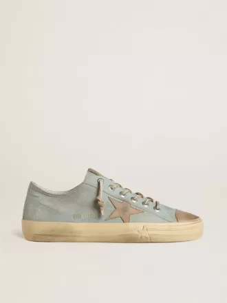 V-Star da uomo in tela azzurra con stella in pelle grigio tortora