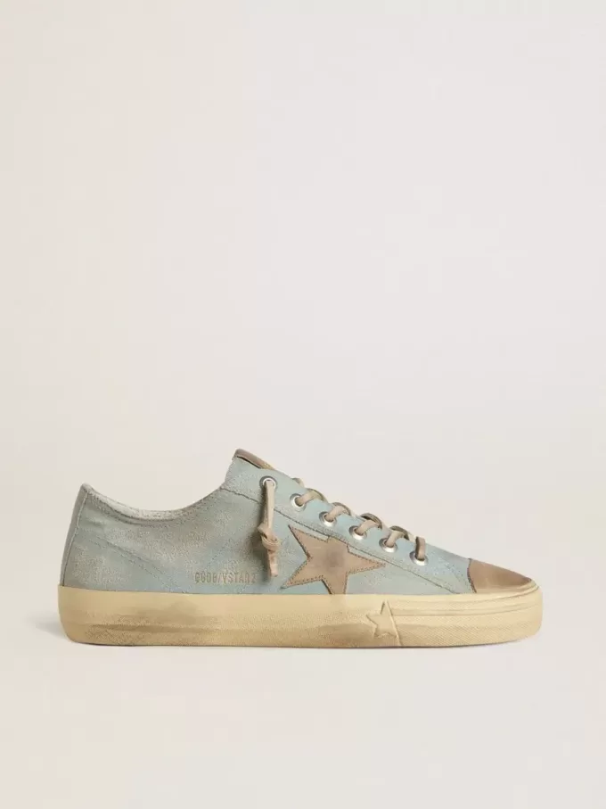 V-Star da uomo in tela azzurra con stella in pelle grigio tortora