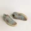 V-Star da uomo in tela azzurra con stella in pelle grigio tortora