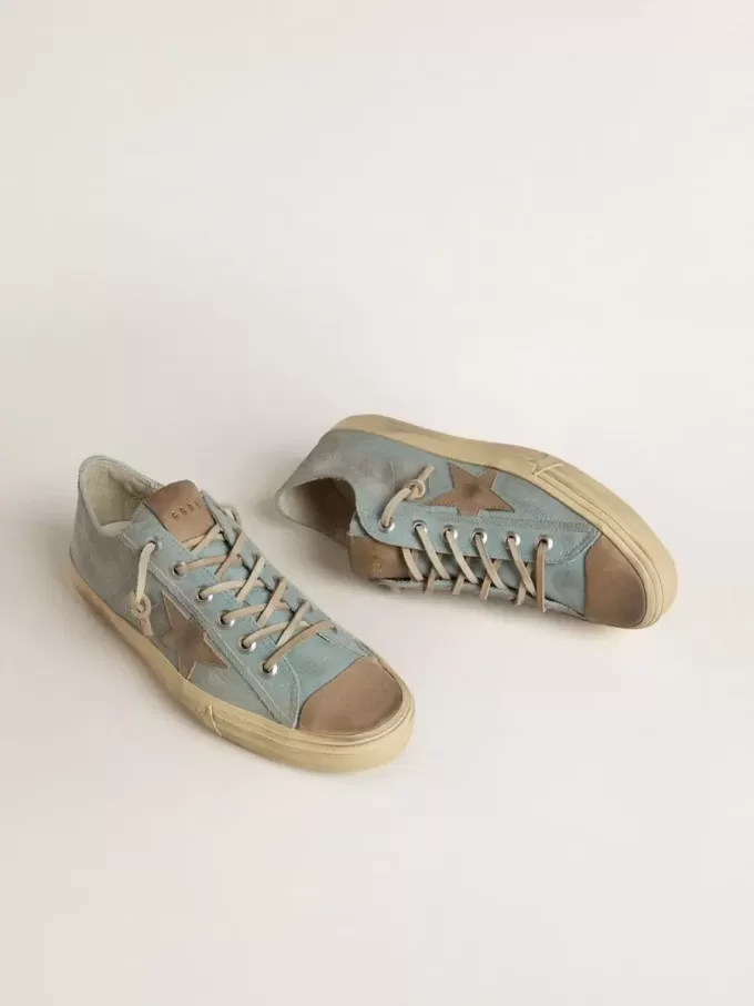 V-Star da uomo in tela azzurra con stella in pelle grigio tortora