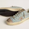 V-Star da uomo in tela azzurra con stella in pelle grigio tortora
