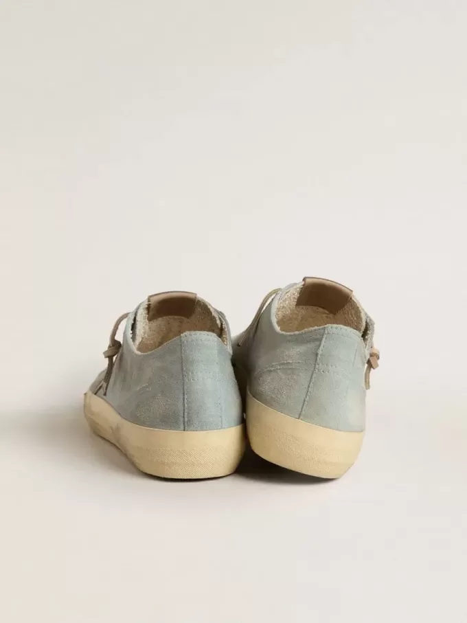 V-Star da uomo in tela azzurra con stella in pelle grigio tortora