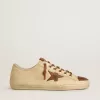V-Star da uomo in tela color crema con stella in pelle color tabacco