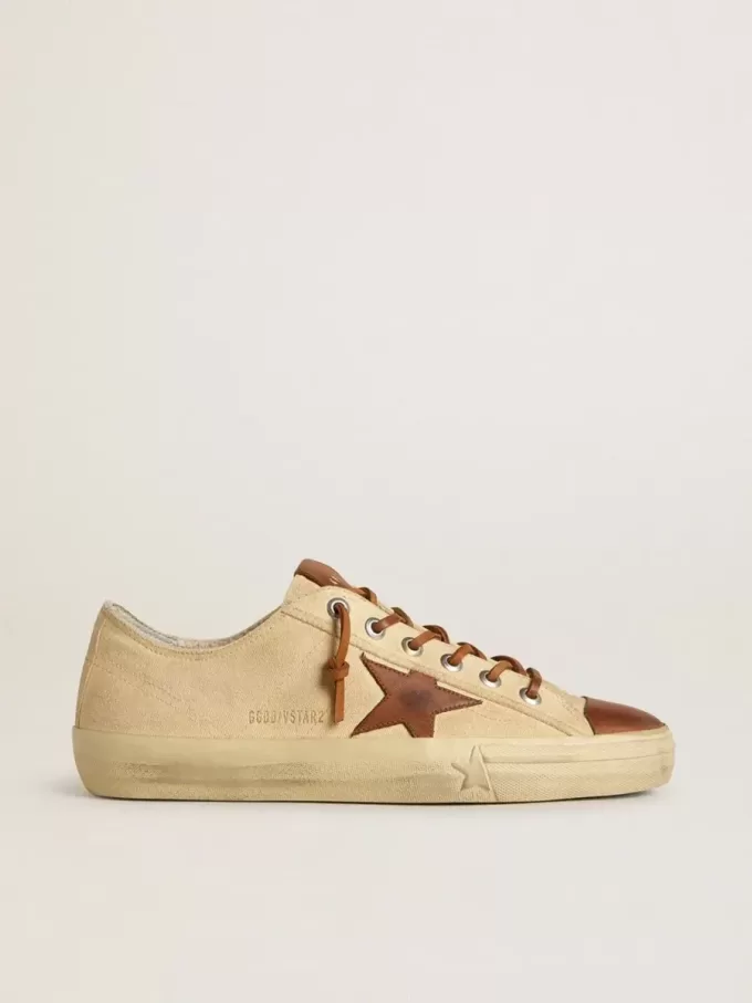 V-Star da uomo in tela color crema con stella in pelle color tabacco