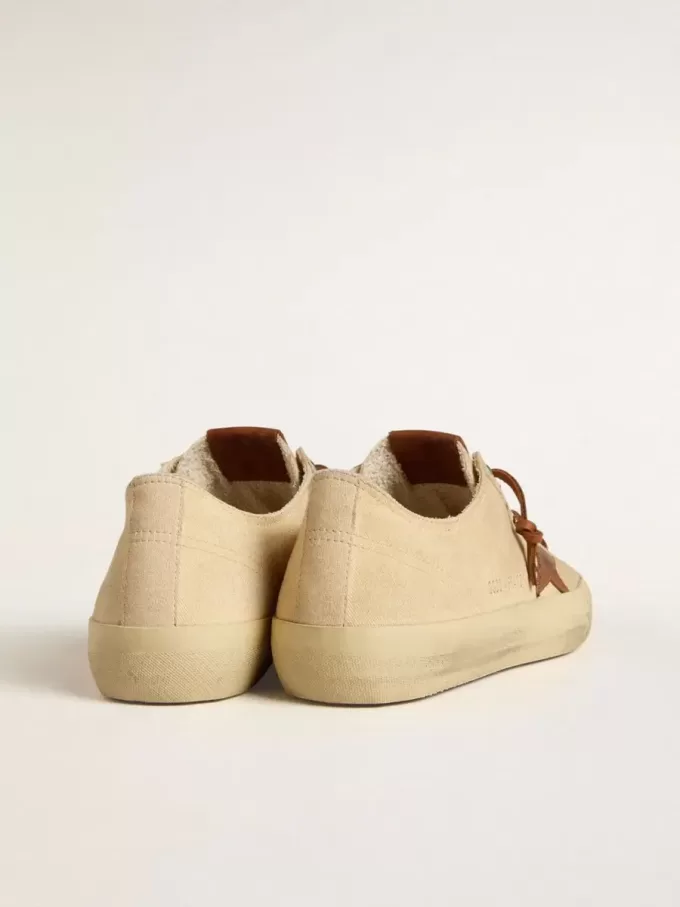 V-Star da uomo in tela color crema con stella in pelle color tabacco