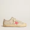V-Star da uomo in tela grigio chiaro con stella in pelle rossa
