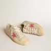 V-Star da uomo in tela grigio chiaro con stella in pelle rossa