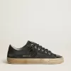 V-Star in denim blu notte con stella e puntale in pelle nera