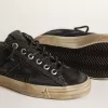 V-Star in denim blu notte con stella e puntale in pelle nera