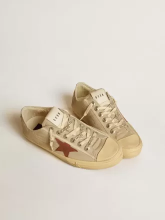 V-Star in nylon color quarzo con stella in nabuk rosso mattone
