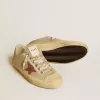 V-Star in nylon color quarzo con stella in nabuk rosso mattone