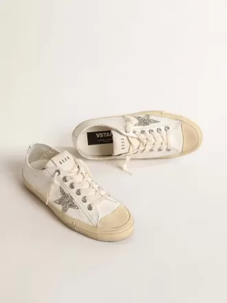 V-Star in pelle bianca con stella glitterata platino