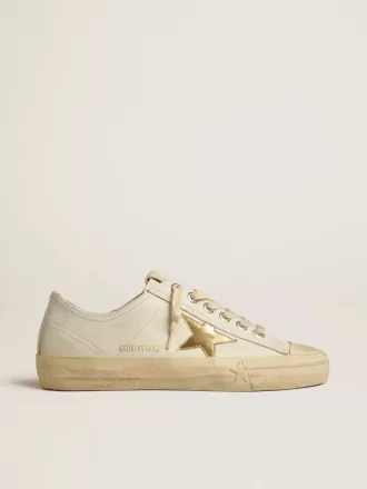 V-Star in pelle bianca con stella in pelle metallizzata dorata