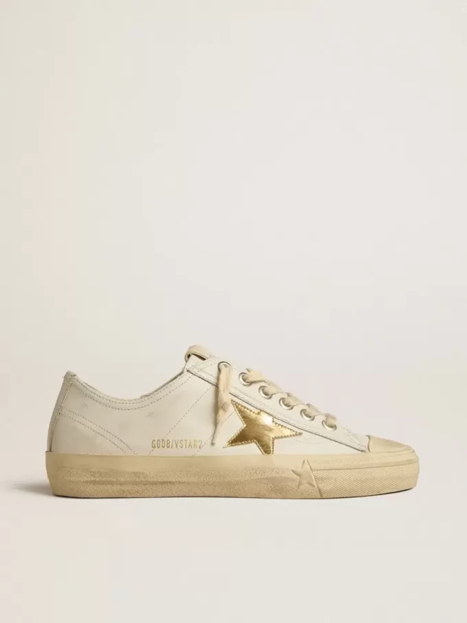 V-Star in pelle bianca con stella in pelle metallizzata dorata